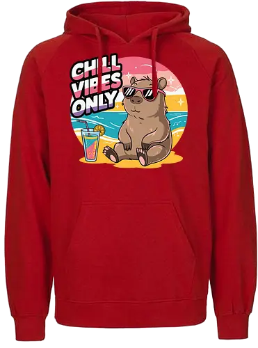 Chill Vibes Only - capybara, beach, sunset, sunglasses, tropical drink, relaxation, chill, ocean, summer, vacation - Fairtrade Hoodie