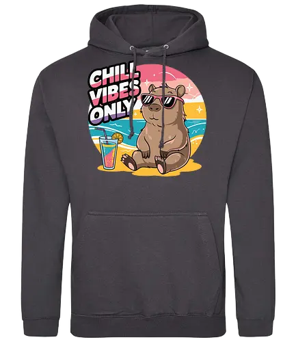 Chill Vibes Only - capybara, beach, sunset, sunglasses, tropical drink, relaxation, chill, ocean, summer, vacation - Standard Hoodie