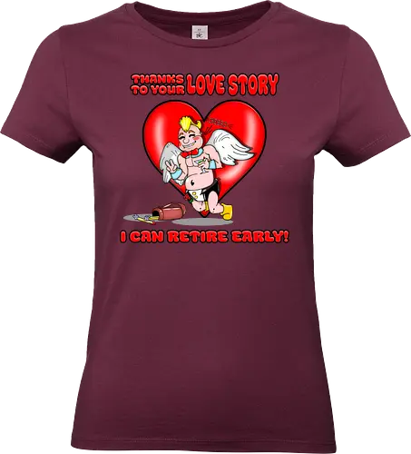 Cupid's Retirement (Cupids Ruhestand) - Valentinstag, Valentine, Amor, Liebe, Ruhestand, Paare, Romantik, Herz, lustig, Humor, Kawaii, Cartoon, Beziehung, Liebesgeschichte, Scherz, Geschenkidee, Cupido, Flügel, spaßig - Standard T-Shirt (Frauen)