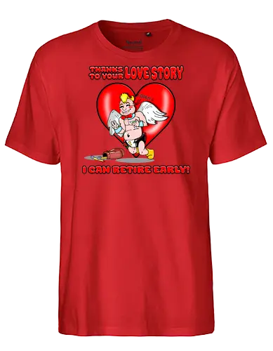 Cupid's Retirement (Cupids Ruhestand) - Valentinstag, Valentine, Amor, Liebe, Ruhestand, Paare, Romantik, Herz, lustig, Humor, Kawaii, Cartoon, Beziehung, Liebesgeschichte, Scherz, Geschenkidee, Cupido, Flügel, spaßig - Fairtrade T-Shirt