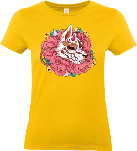 Kitsune Mask - Kitsune, fox, foxy, japan, japanese, japanese fox, kitsune mask, kitsune fox, manga, anime, pink, oni, oni mask, japan culture, japan lovers, nine tails, fox lover, foxes, japanese art - Standard T-Shirt (Frauen)