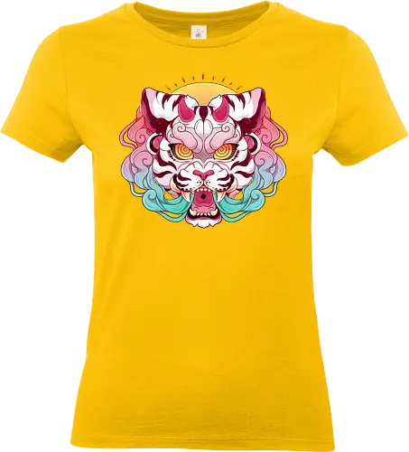 Kitsune Mask- Tiger - Kitsune, fox, foxy, japan, japanese, japanese fox, kitsune mask, kitsune fox, manga, anime, pink, oni, oni mask, japan culture, japan lovers, nine tails, fox lover, foxes, japanese art - Standard T-Shirt (Frauen)