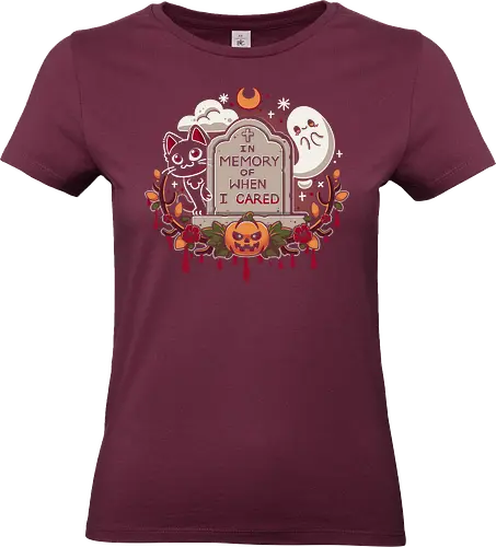 In memory of when i cared - in memory of when i cared, rip, halloween, black cat, scary, horror, kitten, kitty, moon, cats, ghost, ghosts, kawaii, tombstone, funny, mood, spooky, cute, i don't care - Standard T-Shirt (Frauen)