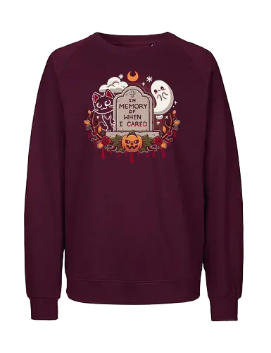In memory of when i cared - in memory of when i cared, rip, halloween, black cat, scary, horror, kitten, kitty, moon, cats, ghost, ghosts, kawaii, tombstone, funny, mood, spooky, cute, i don't care - Fairtrade Sweatshirt