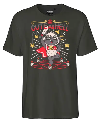 Cute as Hell! - cute as hell, Lamb, lamb, cult, kawaii, cute, flesh, video game, games, game, sheep, demon, satanism, ritual, cute stuff, gaming - Fairtrade T-Shirt