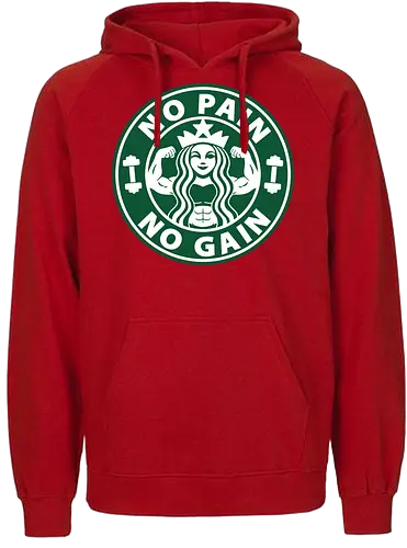 No Pain No Gain - coffee, bodybuilder, exercise, fitness, lifting, muscles, weightlifting, word hard, Coffee, power lifting, gym rat, tea, mermaid, gym, workout, caffeine, i love coffee, espresso, latte, drink, cup of coffee, parody, funny, no pain no gain - Fairtrade Hoodie