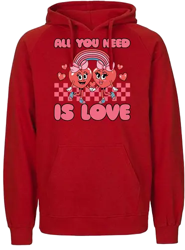 All You Need Is Love - cartoon, hearts, rainbow, love, cheerful, characters, pink, checkerboard, friendship, happiness - Fairtrade Hoodie