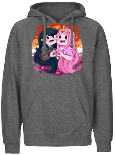 Vampire and Princess - candy, bubble, gum, candy princess, vampire queen, couple, adventure, luz, LGBTQIA+, LGBT, pride, pride, lesbians, lesbian flag, bisexual, gay, cartoon, drag queen, love, pride characters, pride month, trans, pansexual, vampire - Fairtrade Hoodie