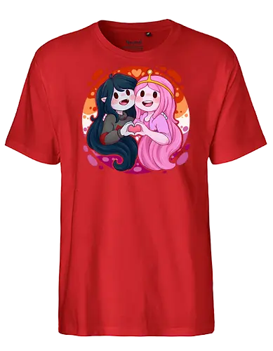 Vampire and Princess - candy, bubble, gum, candy princess, vampire queen, couple, adventure, luz, LGBTQIA+, LGBT, pride, pride, lesbians, lesbian flag, bisexual, gay, cartoon, drag queen, love, pride characters, pride month, trans, pansexual, vampire - Fairtrade T-Shirt