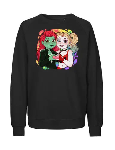 Psycho Love - luz, LGBTQIA+, LGBT, pride, pride, lesbians, lesbian flag, drag queen, love, pride characters, pride month, trans, pansexual, villains, HQ, comics, poison, ivy, harley, bat, bisexual, gay, cartoon - Fairtrade Sweatshirt