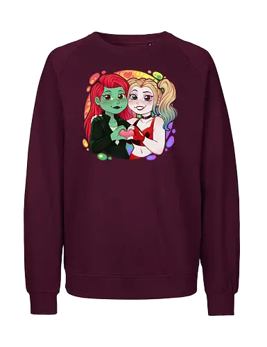 Psycho Love - luz, LGBTQIA+, LGBT, pride, pride, lesbians, lesbian flag, drag queen, love, pride characters, pride month, trans, pansexual, villains, HQ, comics, poison, ivy, harley, bat, bisexual, gay, cartoon - Fairtrade Sweatshirt