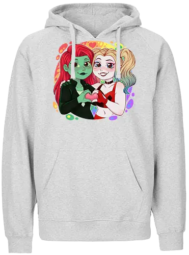 Psycho Love - luz, LGBTQIA+, LGBT, pride, pride, lesbians, lesbian flag, drag queen, love, pride characters, pride month, trans, pansexual, villains, HQ, comics, poison, ivy, harley, bat, bisexual, gay, cartoon - Fairtrade Hoodie