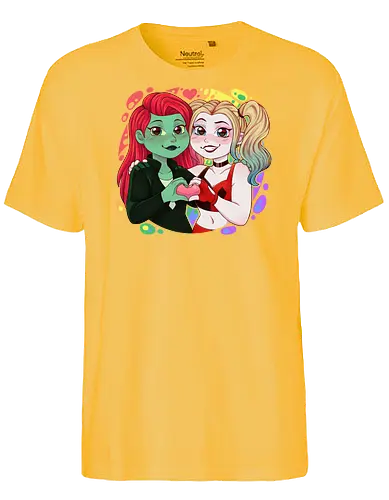 Psycho Love - luz, LGBTQIA+, LGBT, pride, pride, lesbians, lesbian flag, drag queen, love, pride characters, pride month, trans, pansexual, villains, HQ, comics, poison, ivy, harley, bat, bisexual, gay, cartoon - Fairtrade T-Shirt