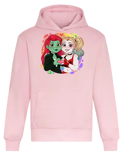 Psycho Love - luz, LGBTQIA+, LGBT, pride, pride, lesbians, lesbian flag, drag queen, love, pride characters, pride month, trans, pansexual, villains, HQ, comics, poison, ivy, harley, bat, bisexual, gay, cartoon - Heavyweight Hoodie