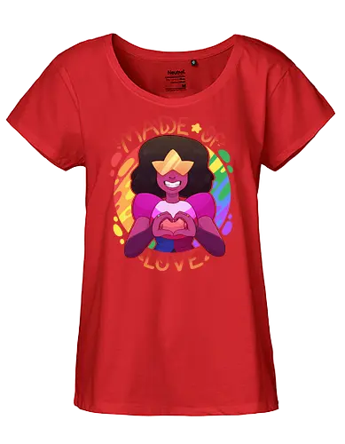 Made of Love - luz, LGBTQIA+, LGBT, pride, pride, lesbians, lesbian flag, bisexual, gay, cartoon, drag queen, love, pride characters, pride month, trans, pansexual, gem, universe, self love, made of love - Fairtrade Girl Shirt