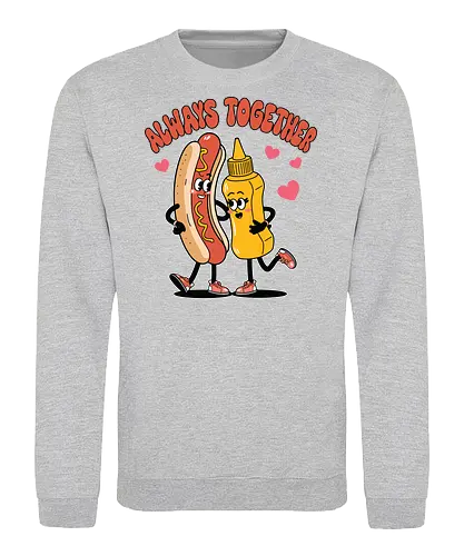 ALWAYS TOGETHER - friendship, cartoon, food, hot dog, mustard, love, hearts, humorous, characters, companionship - Sweatshirt