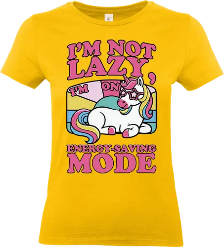 I'm on energy-saving mode - unicorn, rainbow, pastel, typography, whimsical, cartoon, humor, slogan, resting, colorful - Standard T-Shirt (Frauen)
