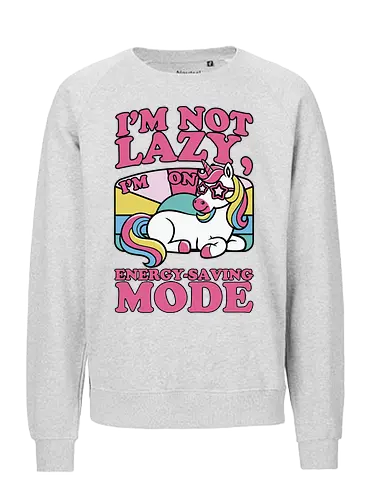 I'm on energy-saving mode - unicorn, rainbow, pastel, typography, whimsical, cartoon, humor, slogan, resting, colorful - Fairtrade Sweatshirt