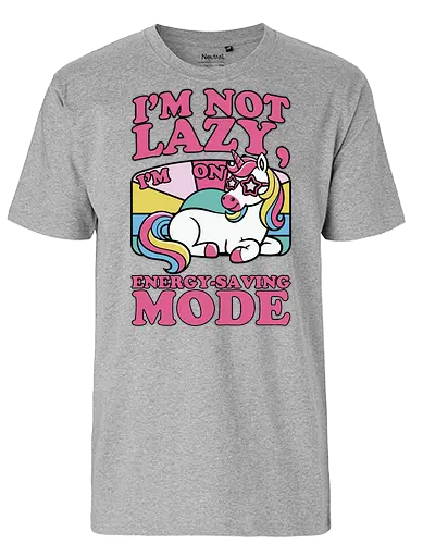 I'm on energy-saving mode - unicorn, rainbow, pastel, typography, whimsical, cartoon, humor, slogan, resting, colorful - Fairtrade T-Shirt