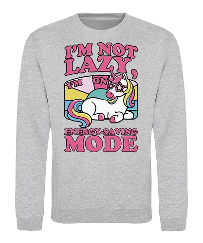 I'm on energy-saving mode - unicorn, rainbow, pastel, typography, whimsical, cartoon, humor, slogan, resting, colorful - Sweatshirt