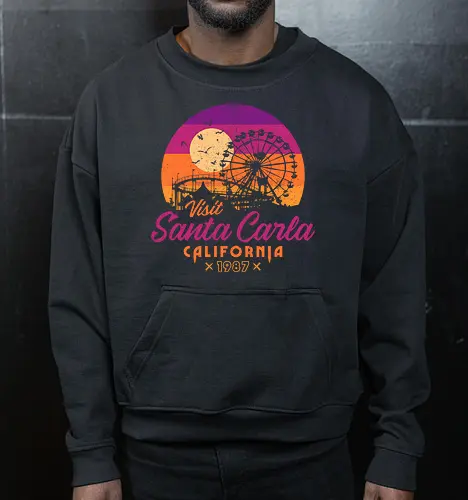 Visit Santa Carla 1987 - Retro Nostalgia  - 80s movies, 80s, bats, comedy, cult classic, cult film, fanart, halloween, horror, nostalgia, retro, santa carla, souvenir, vampire, vintage - Cropped Sweatshirt