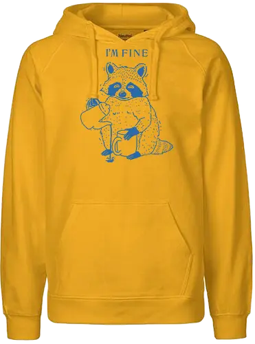 I’m Fine Raccoon  - raccoon, I’m fine, fine, mental health, mental health matters, mental illness, anxiety, anxious, humor, funny, meme - Fairtrade Hoodie
