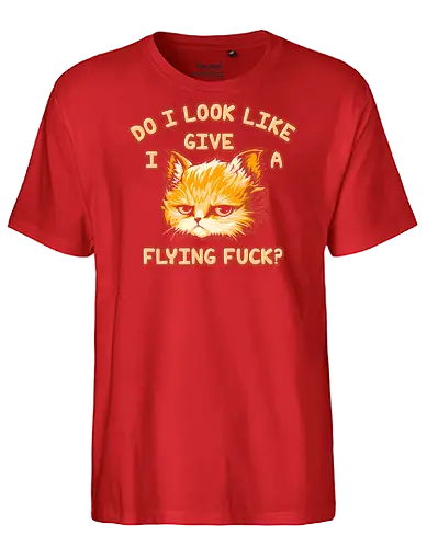 Do I Look Like I Give A Flying Fvck? - internet meme, parody, humor, hilarious, vintage colors, retro style, dilligaf, idgaf, I don't care, cute cat, kawaii, bored cat, introvert, mind your business, sarcasm, anti human, hate morning, anti social, funny, memes, hate poeple - Fairtrade T-Shirt