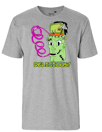 Delicious! (Köstlich!) - Monster, Retro, Gehirnfrost, lustig, gruselig, einzigartig, Popkultur, Kawaii, witzig, Vintage, kreative Kunst, Süßes, ikonisch, kultig, frankenstein, cute, books, classic, horror, fantasy, Cartoon, Nostalgie, Halloween, cool, Eiscreme, skurril - Fairtrade T-Shirt