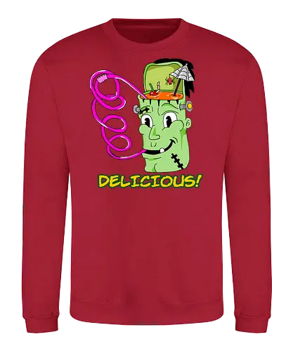 Delicious! (Köstlich!) - Monster, Retro, Gehirnfrost, lustig, gruselig, einzigartig, Popkultur, Kawaii, witzig, Vintage, kreative Kunst, Süßes, ikonisch, kultig, frankenstein, cute, books, classic, horror, fantasy, Cartoon, Nostalgie, Halloween, cool, Eiscreme, skurril - Sweatshirt