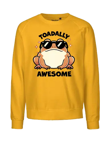 Toadally awesome - toad, frog, amphibian, nature, wildlife, cute toad, toad illustration, animal, forest, pond, cartoon toad, green toad, toad art, character design, nature lover, awesome, glasses, gangster, meme - Fairtrade Sweatshirt