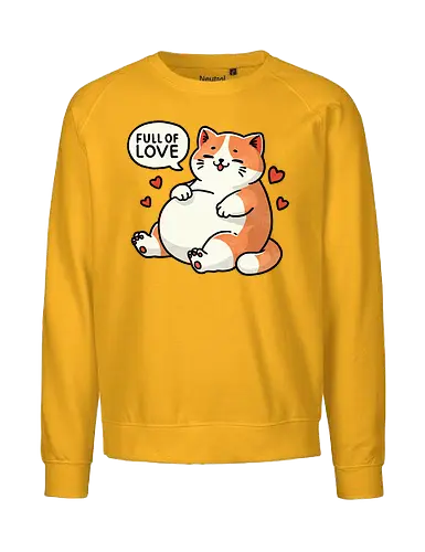 Full of love cat - fat, love, valentines, fat cat, cat, cute, pet, animal, feline, funny, chubby, illustration, adorable, whimsical, domestic cat, pet lover, cartoon, cat art, day, love, romance, affection, heart, couple, relationship, valentine, passion, emotional, togetherness, friendship, kindness, sentiment, cute, adoration - Fairtrade Sweatshirt