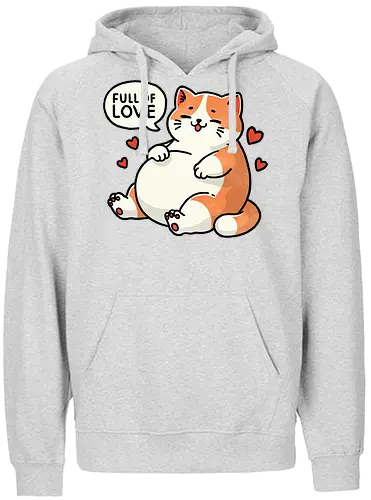 Full of love cat - fat, love, valentines, fat cat, cat, cute, pet, animal, feline, funny, chubby, illustration, adorable, whimsical, domestic cat, pet lover, cartoon, cat art, day, love, romance, affection, heart, couple, relationship, valentine, passion, emotional, togetherness, friendship, kindness, sentiment, cute, adoration - Fairtrade Hoodie