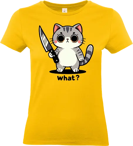 what? cat - character, unique, design, what?, cat, cat, knife, animals, feline, pet, cute, quirky, illustration, art, whimsical, funny, cartoon - Standard T-Shirt (Frauen)