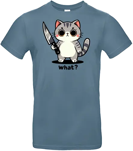 what? cat - character, unique, design, what?, cat, cat, knife, animals, feline, pet, cute, quirky, illustration, art, whimsical, funny, cartoon - Standard T-Shirt
