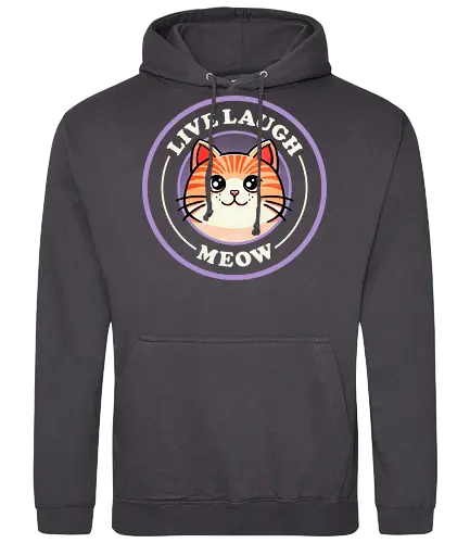 Live laugh meow - love, laugh, meow, cat, pet, cute, funny, joy, happiness, playful, feline, whiskers, kitten, animal, pet lover - Standard Hoodie