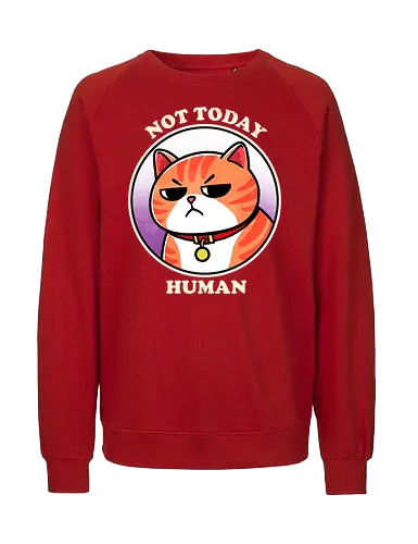 Not today Human - not today, sassy, attitude, funny, humor, sarcasm, statement, quote, typography, design, graphic, meme, meow, vintage, retro, casual, cat, kitten, feline, pet, animal, cute, adorable, cat lover, tabby, domestic cat, pet lover, whiskers, purring, playful - Fairtrade Sweatshirt