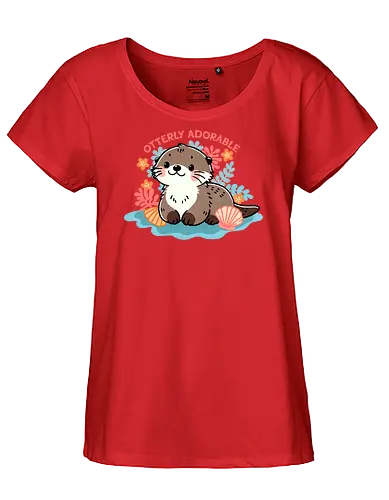 Otterly adorable - cute, funny, furry, character, pun, punny, puns, fun, funny, otter, adorable, cute, animal, sea, mammal, water, playful, nature, wildlife, ocean, illustration - Fairtrade Girl Shirt