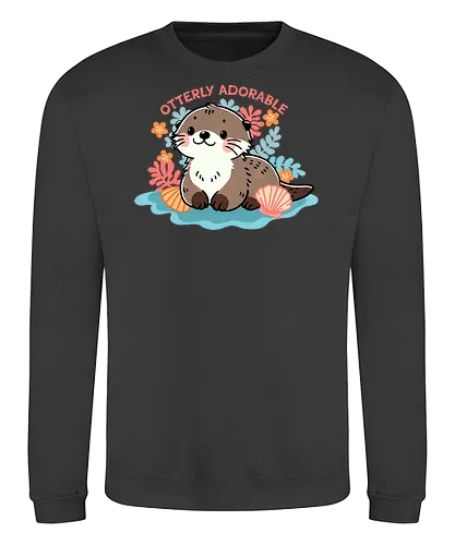 Otterly adorable - cute, funny, furry, character, pun, punny, puns, fun, funny, otter, adorable, cute, animal, sea, mammal, water, playful, nature, wildlife, ocean, illustration - Sweatshirt