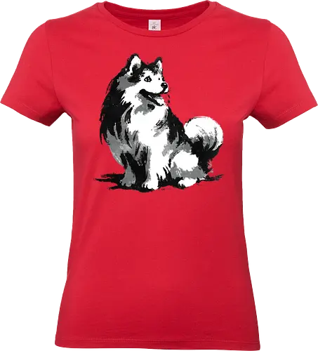 Sumi-e Pup - nature, canine, puppy, illustration, dog lover, Tokyo, happy, playful, traditional, ink, sumie, sumi-e, inked, japan, dog, Japanese, pet, animal, cute dog - Standard T-Shirt (Frauen)
