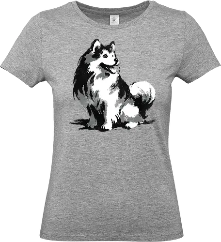 Sumi-e Pup - nature, canine, puppy, illustration, dog lover, Tokyo, happy, playful, traditional, ink, sumie, sumi-e, inked, japan, dog, Japanese, pet, animal, cute dog - Standard T-Shirt (Frauen)