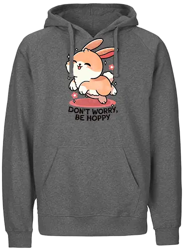 Be hoppy Rabbit  - rabbit, hop, bunny, animal, cute, nature, pets, easter, illustration, funny, cartoon, wildlife, grass, playful, spring - Fairtrade Hoodie
