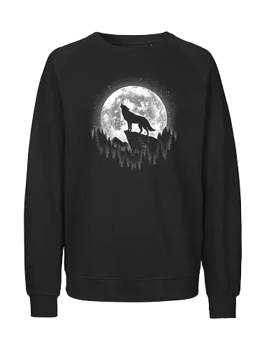 Moonlight Howl - moon, wolf, nature, wildlife, animals, night, mystical, forest, spiritual, artwork, lunar, mythology, howling, silhouette, fantasy - Fairtrade Sweatshirt
