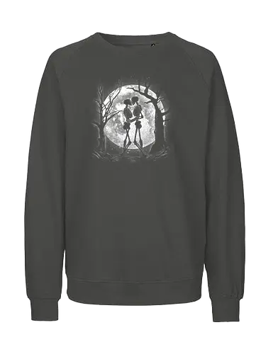 Moonlight Lovers - undead, zombie, horror, creepy, Paranormal, gothic, dark, monsters, skull, death, nightmare, occult, dreamy, couple, cosmic, sentimental, mythology, fantasy, creature, moon, love, romance, night, sky, stars, celestial, heart, astrology, nature, whimsical - Fairtrade Sweatshirt