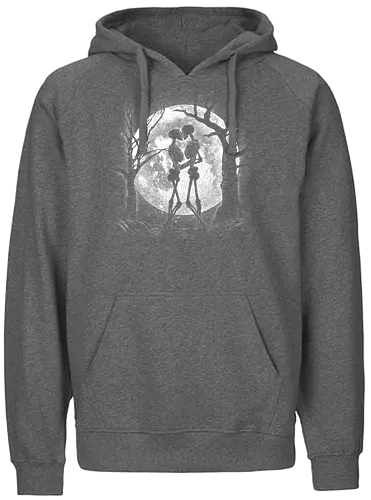 Moonlight Lovers - undead, zombie, horror, creepy, Paranormal, gothic, dark, monsters, skull, death, nightmare, occult, dreamy, couple, cosmic, sentimental, mythology, fantasy, creature, moon, love, romance, night, sky, stars, celestial, heart, astrology, nature, whimsical - Fairtrade Hoodie