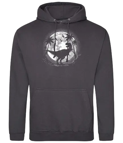 Moonlight Dino - moon, dinosaur, space, illustration, galaxy, night, prehistoric, cosmic, fantasy, cartoon, colorful, creature, whimsical, celestial, nature - Standard Hoodie