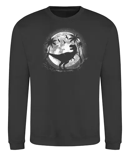 Moonlight Dino - moon, dinosaur, space, illustration, galaxy, night, prehistoric, cosmic, fantasy, cartoon, colorful, creature, whimsical, celestial, nature - Sweatshirt