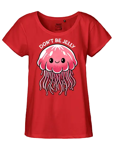 Don't be Jelly - jellyfish, jealous, ocean, marine life, underwater, sea creature, aquatic, tentacles, nature, colorful, sea, wildlife, illustration, art, whimsical - Fairtrade Girl Shirt