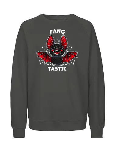 Fangtastic Bat - bat, fantasy, halloween, creature, mythical, spooky, illustration, dark, cute, fangs, whimsical, animal, gothic, night, vector - Fairtrade Sweatshirt