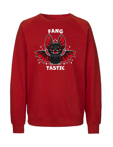 Fangtastic Bat - bat, fantasy, halloween, creature, mythical, spooky, illustration, dark, cute, fangs, whimsical, animal, gothic, night, vector - Fairtrade Sweatshirt