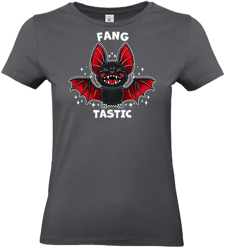 Fangtastic Bat - bat, fantasy, halloween, creature, mythical, spooky, illustration, dark, cute, fangs, whimsical, animal, gothic, night, vector - Standard T-Shirt (Frauen)